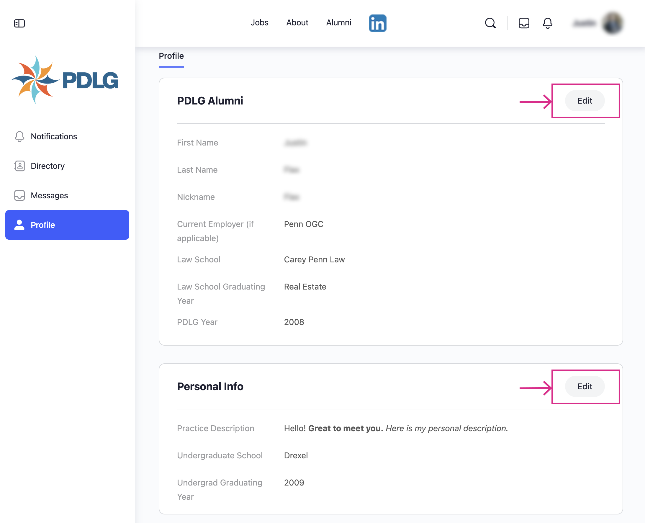 Screenshot: How to edit your profile