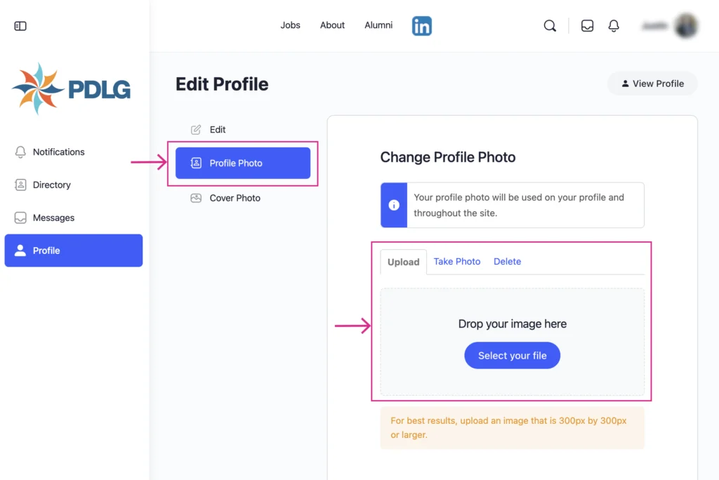 Screenshot: How to change your profile photo.