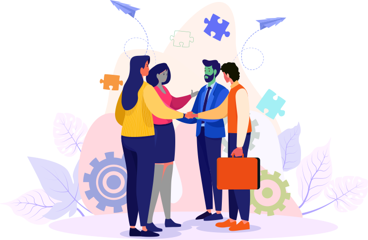 Illustration of a group of lawyers networking.